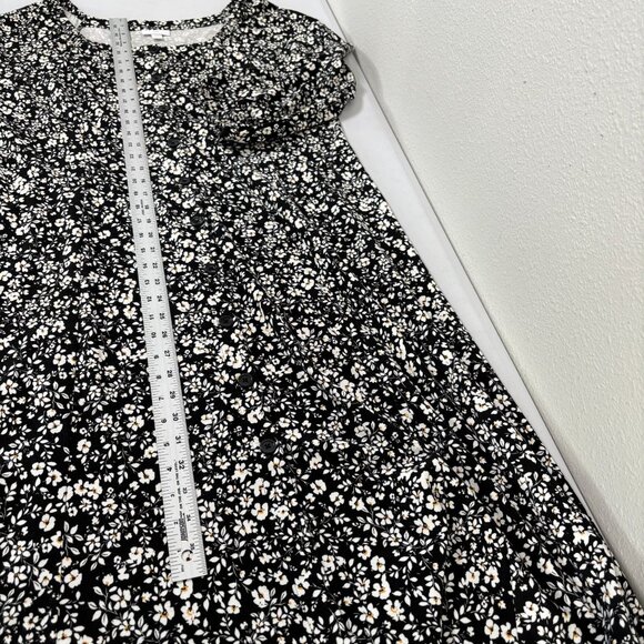J Jill Midi Dress Size L Black White Floral Button Front 3/4 Sleeve Cottage - Picture 10 of 12